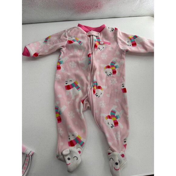 Set Of 3 Carters Baby Girl Holiday-Themed Sleepers 6M Pink Fleece Cotton Footed - Picture 6 of 10